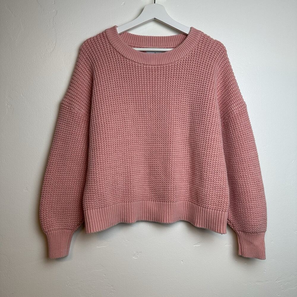 OLD NAVY Women's Rose Pink Knit Sweater Pullover XL 100% Cotton Puff Sleeve